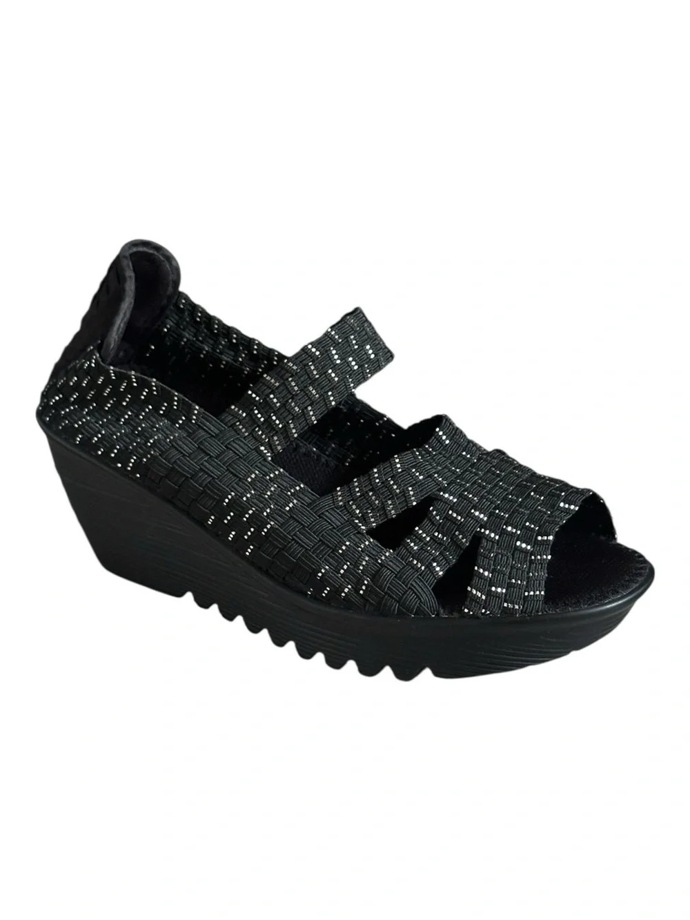 Bernie Mev Woven Platform Wedge Sandals EU 41 US 10 Black Metallic Comfort